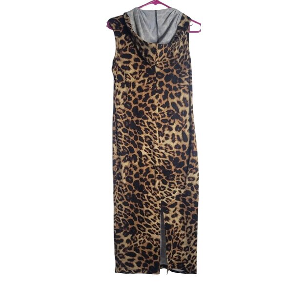 Leopard Print Sleeveless Maxi Hooded Dress W/ Pockets By Heart &‎ Hips Size M - Picture 4 of 4